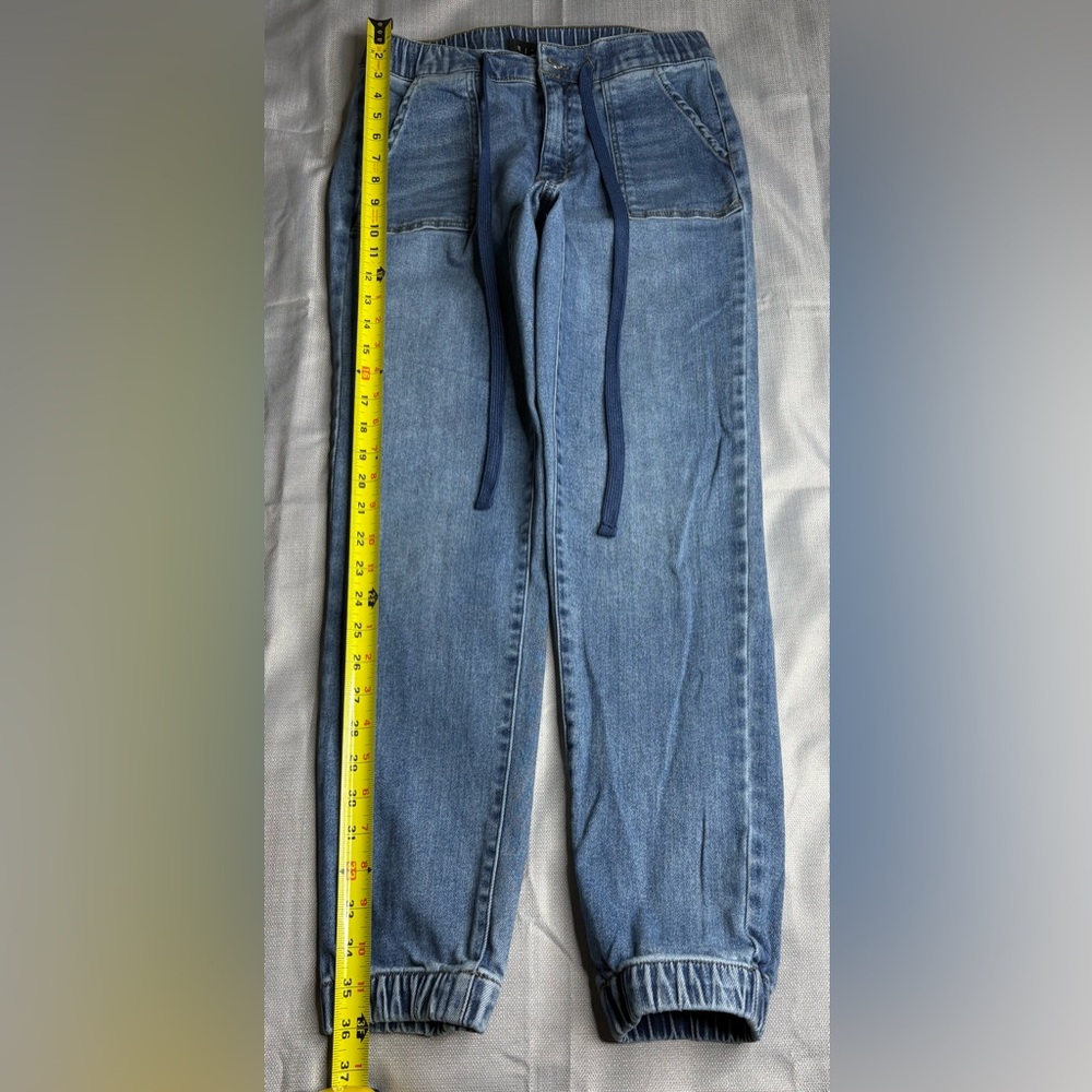 Light Blue Stretch Denim Jeggings with Drawstring Waist
